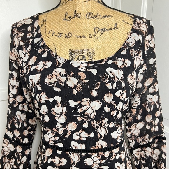 Garnet Hill Black Floral Eyelet Trim Silk Dress - Picture 3 of 13